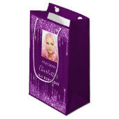 紫色の写真グリッターの滴下写真 スモールペーパーバッグ (正面アングル)