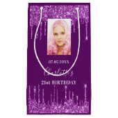 紫色の写真グリッターの滴下写真 スモールペーパーバッグ (正面)