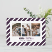 紫色の写真コラージュのメリークリスマス シーズンカード (スタンド正面)