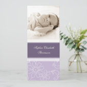 紫色の写真テンプレートの新生児の誕生の発表 案内状 (スタンド正面)