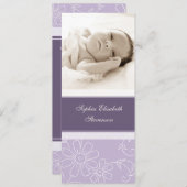 紫色の写真テンプレートの新生児の誕生の発表 案内状 (正面/裏面)