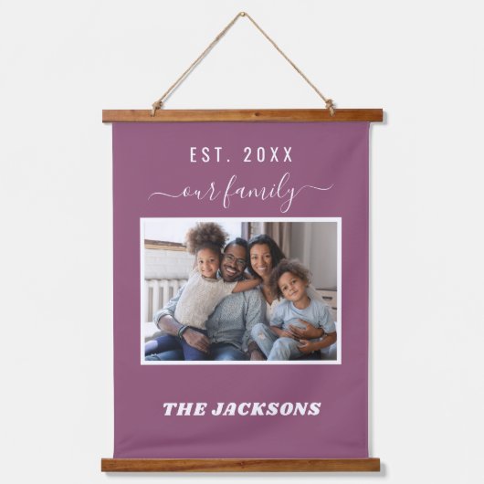 紫色の写真名スクリプト 吊り下げ型タペストリー (正面)