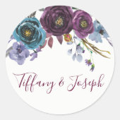 紫色の冬のフローラエレガントな結婚式の好意シール ラウンドシール (正面)