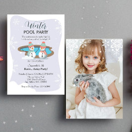 紫色の冬のプール誕生日パーティーの写真 招待状