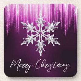 紫色の冬の氷柱クリスマスにガラスのスノーフレーク コースター