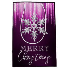 紫色の冬の氷柱クリスマスにガラスのスノーフレーク ミディアムペーパーバッグ