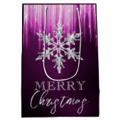 紫色の冬の氷柱クリスマスにガラスのスノーフレーク ミディアムペーパーバッグ (裏面)