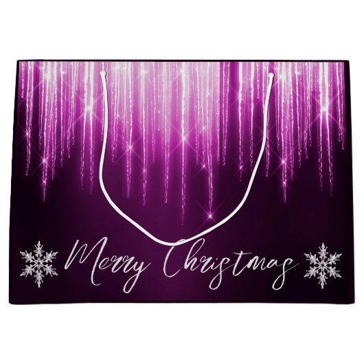 紫色の冬の氷柱クリスマスにガラスのスノーフレーク ラージペーパーバッグ (正面)