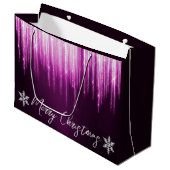 紫色の冬の氷柱クリスマスにガラスのスノーフレーク ラージペーパーバッグ (正面アングル)