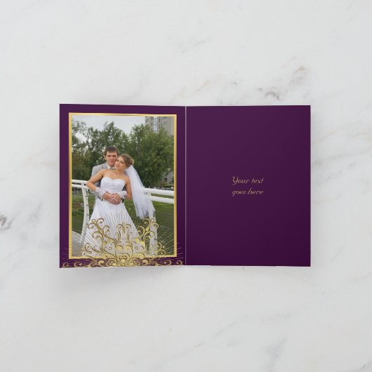 紫色の冬の結婚式の金ゴールドの雪片は感謝していしています サンキューカード (内部)