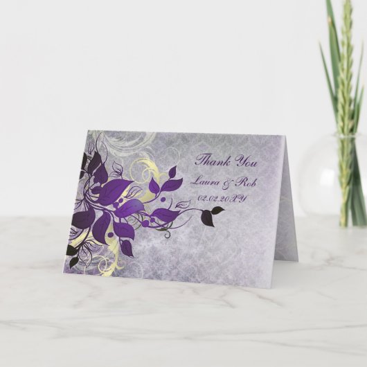 紫色の冬の結婚式 サンキューカード (正面)