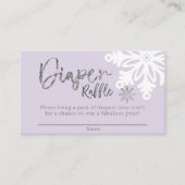 紫色の冬の赤ちゃんシャワーおむつラッフルチケット エンクロージャーカード (正面)