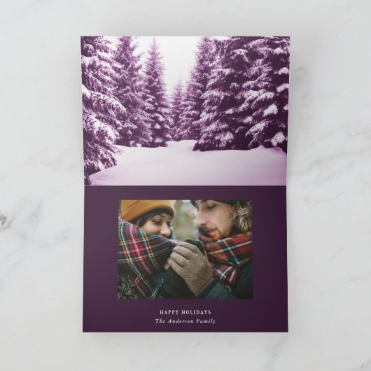 紫色の冬モダン林写真数々のクリスマス カード (内部)