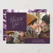 紫色の冬モダン林写真数々のクリスマス シーズンカード (正面/裏面)