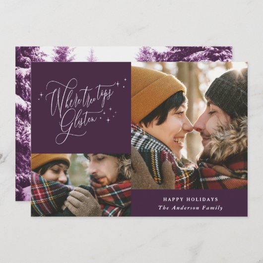 紫色の冬モダン林写真数々のクリスマス シーズンカード (正面/裏面)
