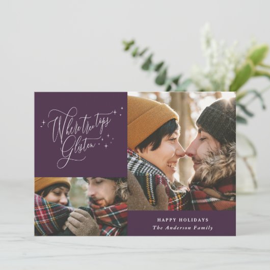 紫色の冬モダン林写真数々のクリスマス シーズンカード (スタンド正面)