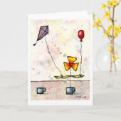 紫色の凧の花グリーティングカード カード (黄色い花)