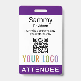 紫色の出席者バッジイベントゲストQRコードロゴ バッジ