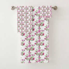 紫色の刺繍されたルックフラワーパターンカントリー バスタオルセット