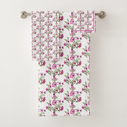 紫色の刺繍されたルックフラワーパターンカントリー バスタオルセット (インサイチュ)