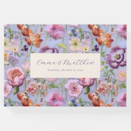 紫色の刺繍された花マクシマ結婚リスト ゲストブック