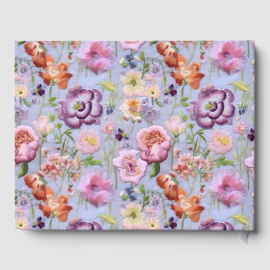 紫色の刺繍された花マクシマ結婚リスト ゲストブック (裏面)