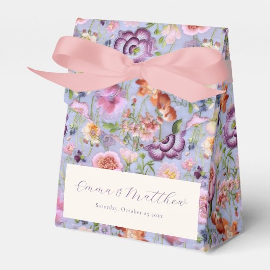 紫色の刺繍結婚花 フェイバーボックス (正面サイド)