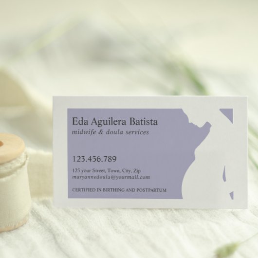 紫色の助産師Doula妊婦シルエット 名刺