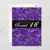 紫色の動物パターンハート甘い16はがき ポストカード (正面/裏面)