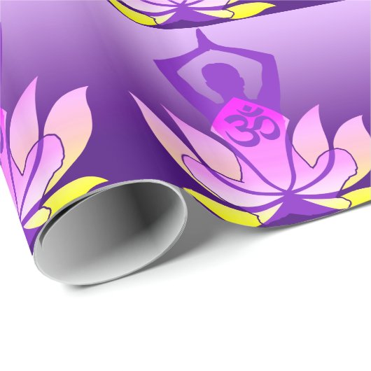 紫色の勾配のOmのはすの花のヨガの姿勢 ラッピングペーパー (ロールコーナー)