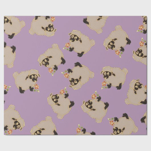 紫色の包装紙の間抜けな太字のヒツジ ラッピングペーパー (シーム)