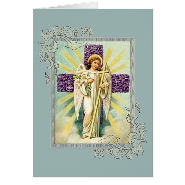 紫色の十字とのヴィンテージの天使 (正面)