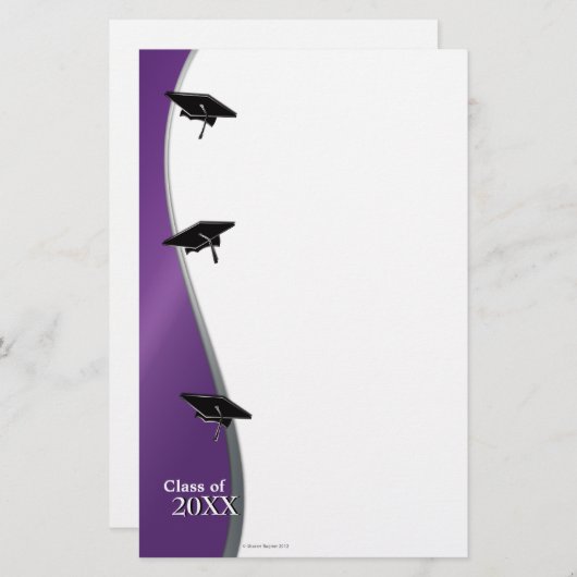 紫色の卒業のノートのペーパー文房具 便箋 (正面/裏面)
