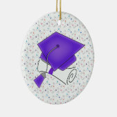 紫色の卒業の帽子及び免状のカラフルな免状 セラミックオーナメント (右)