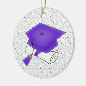 紫色の卒業の帽子及び免状のカラフルな免状 セラミックオーナメント (左)