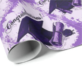 紫色の卒業の帽子及び免状の包装紙 ラッピングペーパー (ロールコーナー)