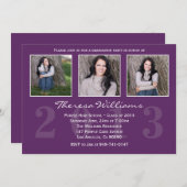 紫色の卒業の発表 招待状 (正面/裏面)