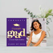 紫色の卒業写真はっきりしたキャモダンップ実在金ゴールド 箔招待状 (立ち正面)