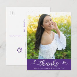 紫色の卒業写真スクリプトハートありがとう ポストカード