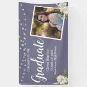 紫色の卒業写真フローラストリングライト 横断幕 (縦)