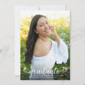 紫色の卒業写真モダン書道ハート 案内状 (正面)