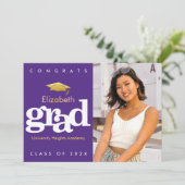 紫色の卒業写真金ゴールドキャップモダンタはっきりしたイプ 案内状 (スタンド正面)