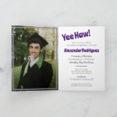 紫色の卒業式キャップカウボーイブーツの配置 招待状 (内部)