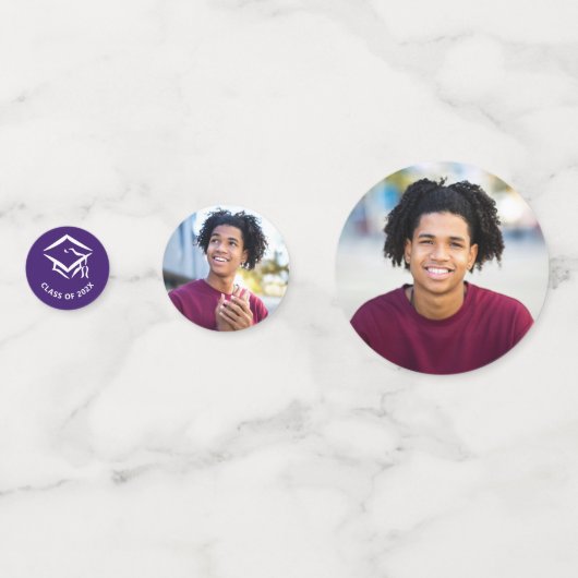 紫色の卒業式3フォトスはっきりしたクリプトキャップミニマル コンフェッティ (裏面)