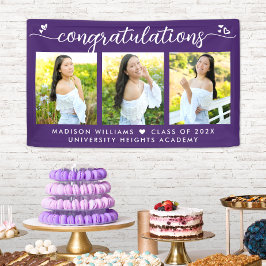紫色の卒業式3写真モダン書道ハート 横断幕