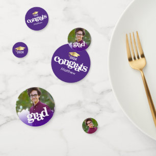 紫色の卒業式3枚の写真のモダンタイポグラフィ コンフェッティ