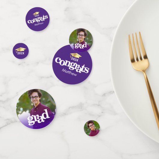 紫色の卒業式3枚の写真のモダンタイポグラフィ コンフェッティ (グループ)