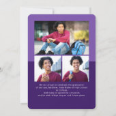 紫色の卒業式4フォトアーはっきりしたチスクリプトモダン 案内状 (裏面)