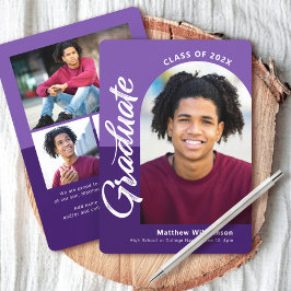 紫色の卒業式4フォトアーはっきりしたチスクリプトモダン 案内状