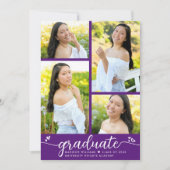 紫色の卒業式4フォトスクリプトモダンハート 案内状 (正面)